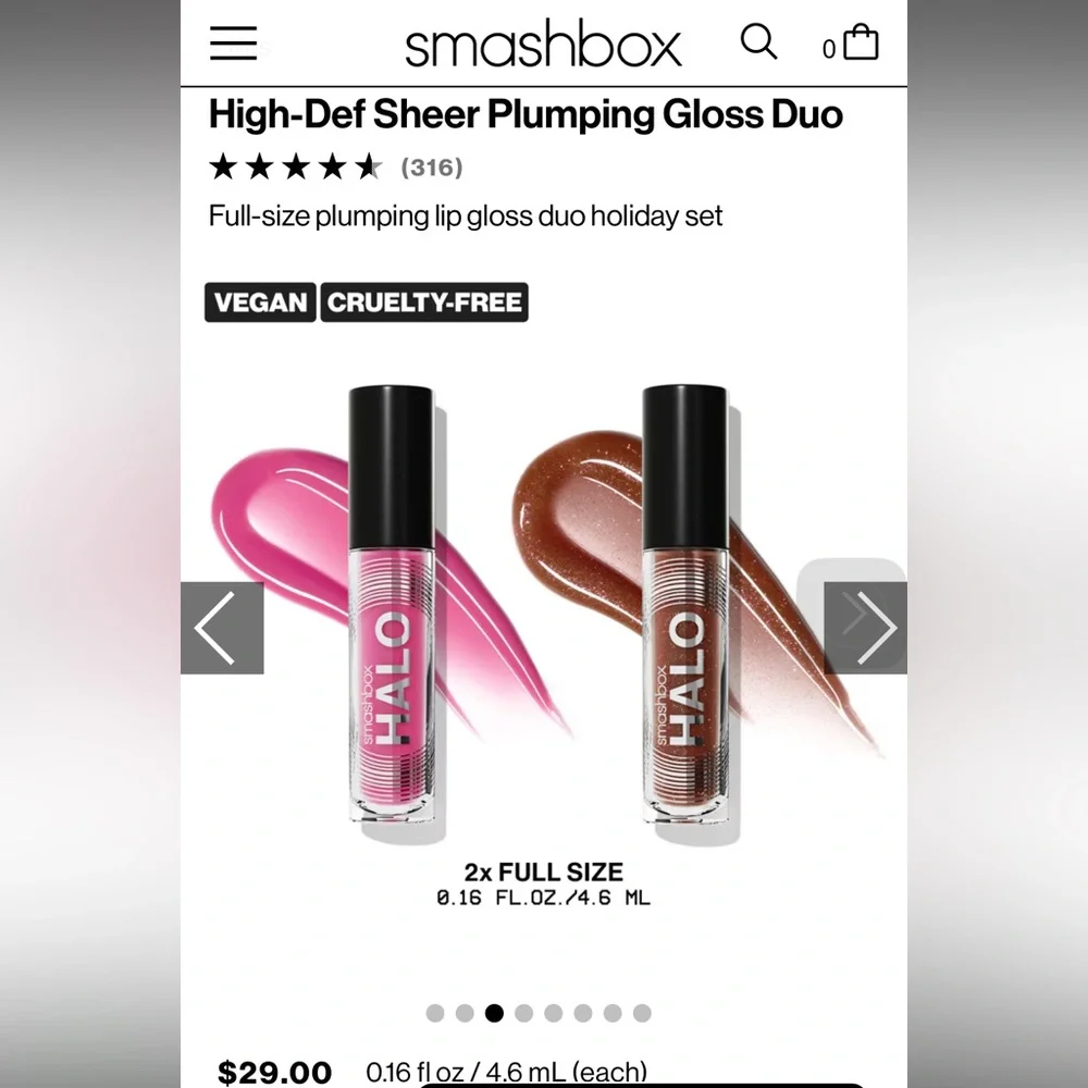 Smashbox Bundle: HighDef Plumping Lip Gloss Duo + Cult Fave Makeup Bag w giftbag